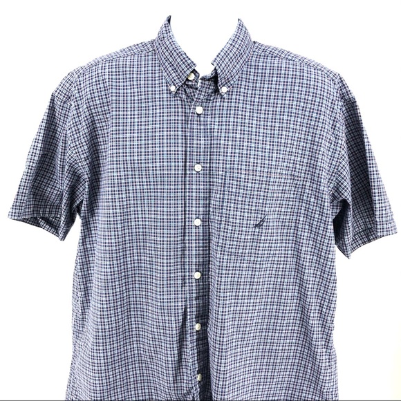 Nautica Blue & Red Short Sleeve Button Down Shirt - Picture 2 of 6